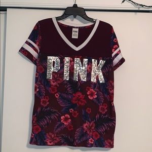 floral PINK v neck